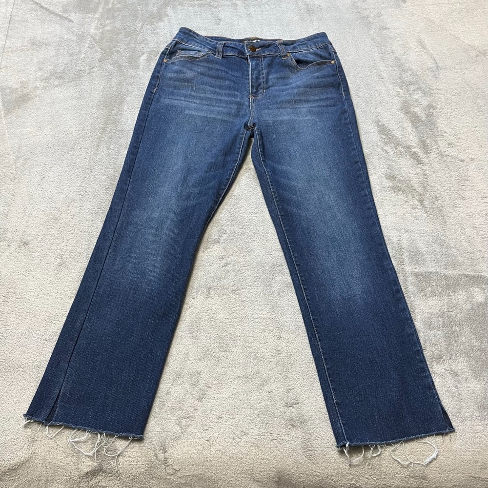 D.Jeans Womens 6 Blue Cropped Frayed Hem Mid Rise Dark Wash Stretch Denim
